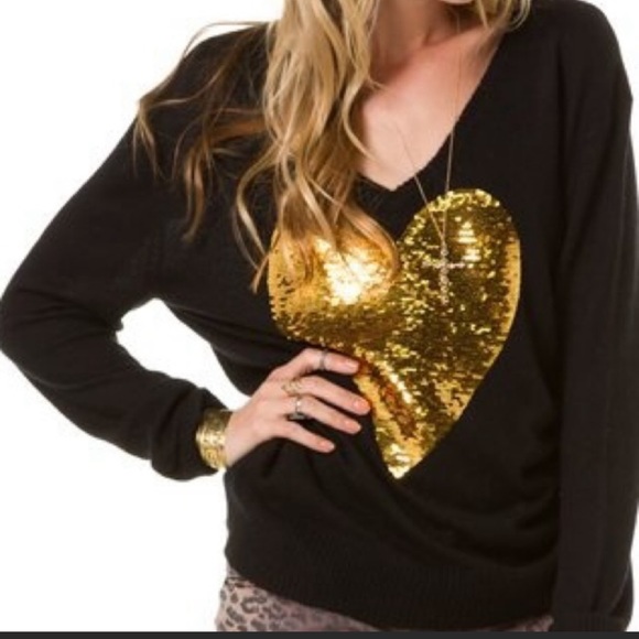 Wildfox White Label Black With Gold Sequins Sweater. - Picture 13 of 13